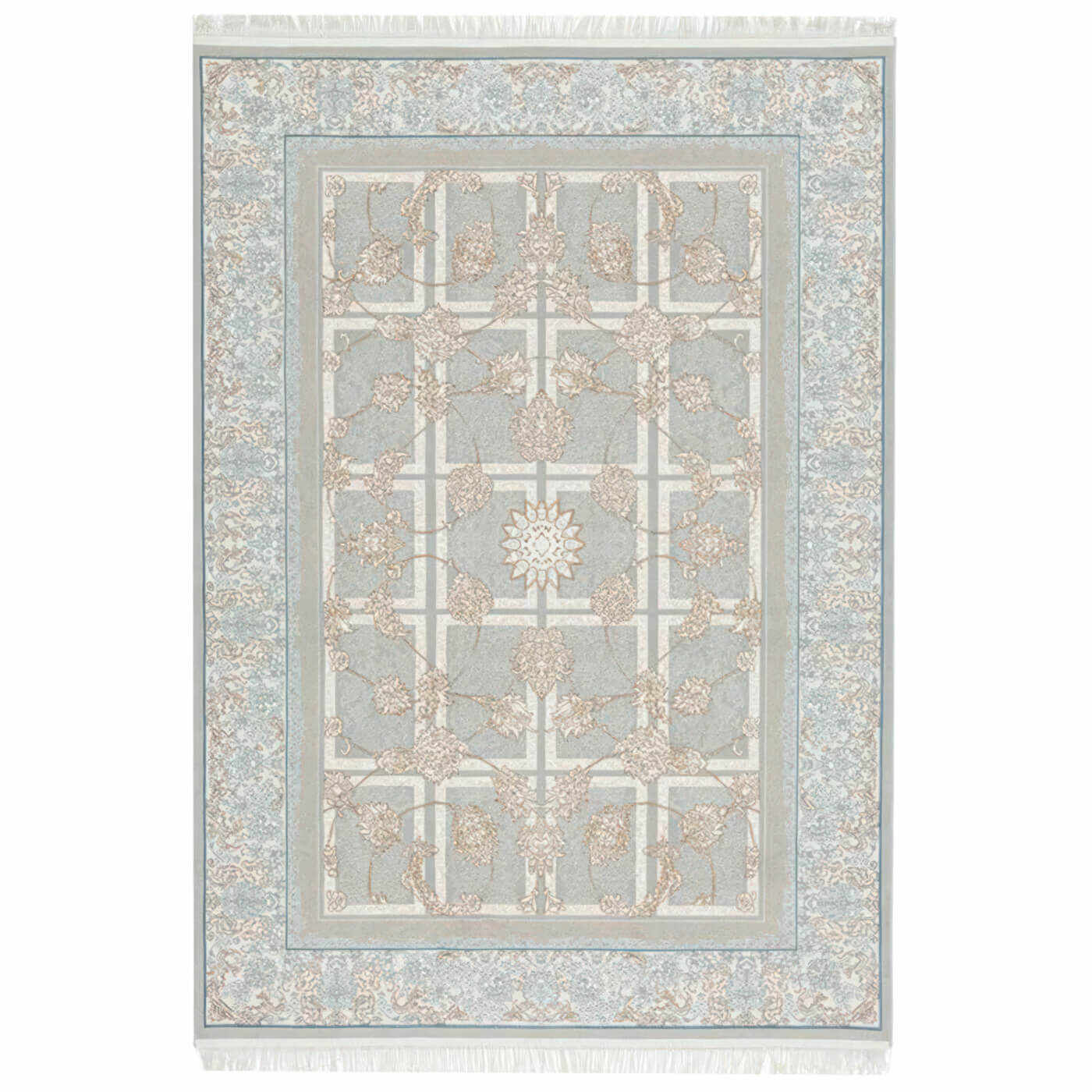 200x300 cm Covor Persan Isfahan, 70% Polipropilenă și 30% Polyester, Design Clasic, Gri, Densitate 3000 gr/m2